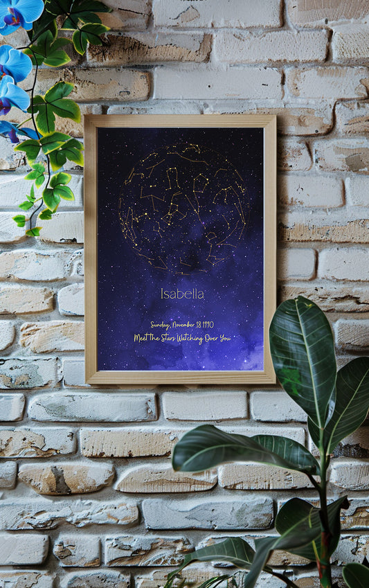 Custom star map poster personalized with date and location, perfect anniversary gift, birthday gift, wedding gift, baby shower gift.