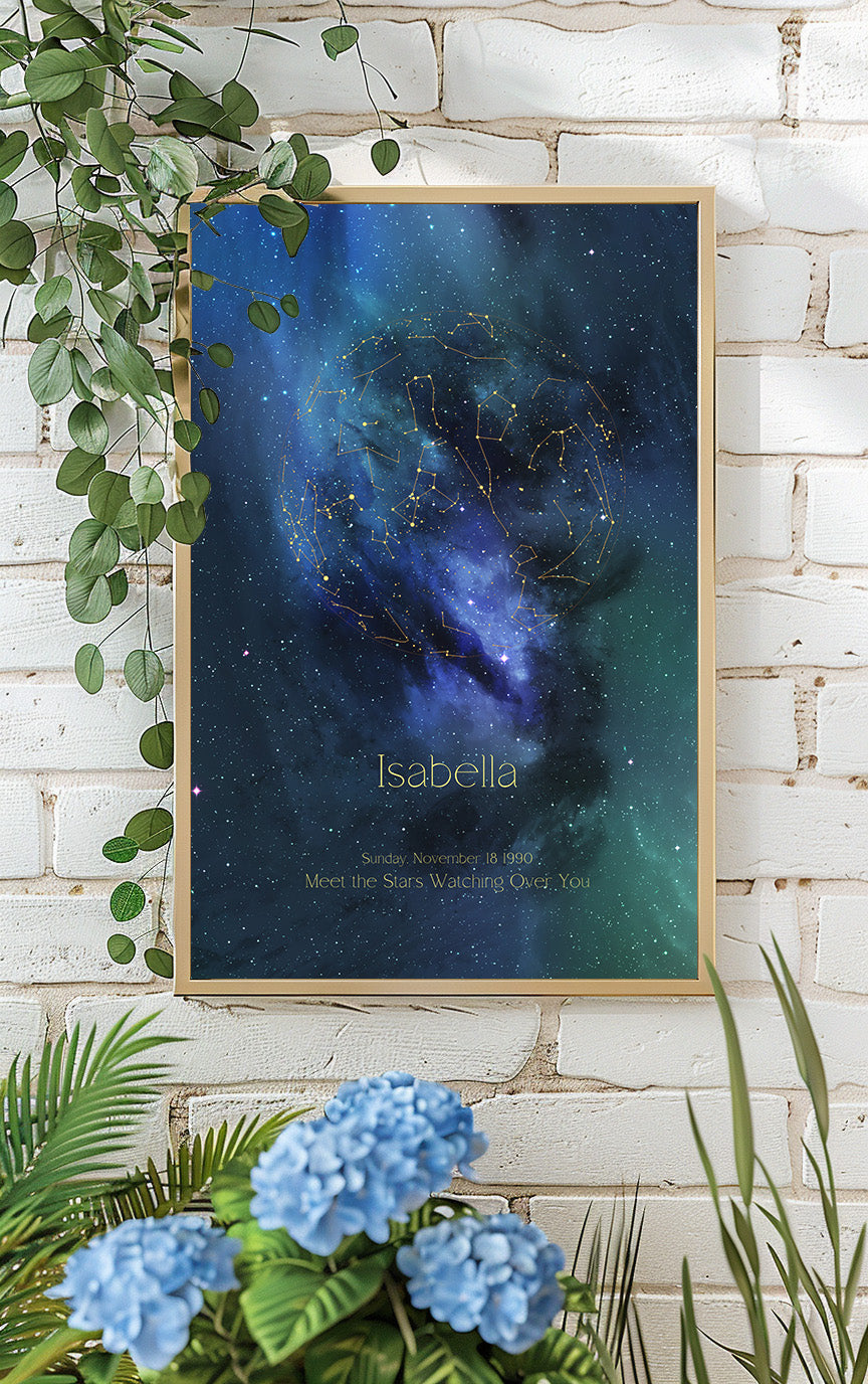 Custom star map poster personalized with date and location, perfect anniversary gift, birthday gift, wedding gift, baby shower gift.