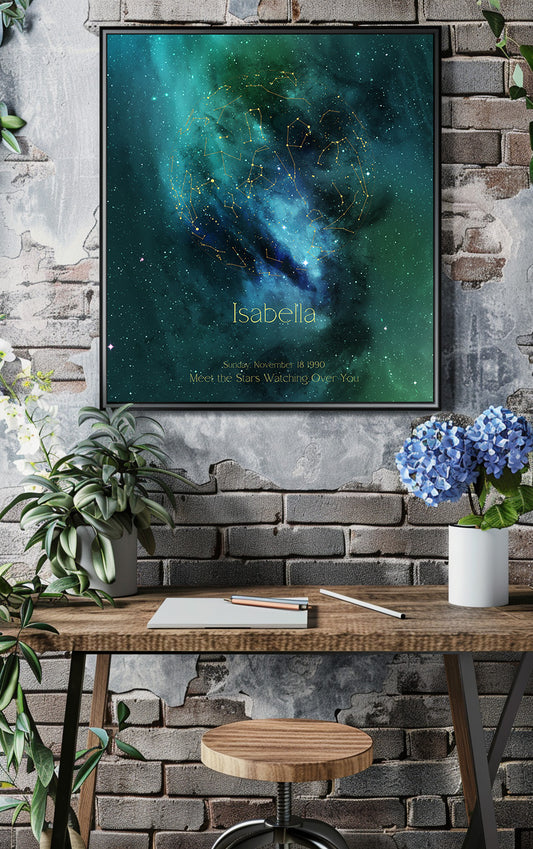 Custom star map poster personalized with date and location, perfect anniversary gift, birthday gift, wedding gift, baby shower gift.