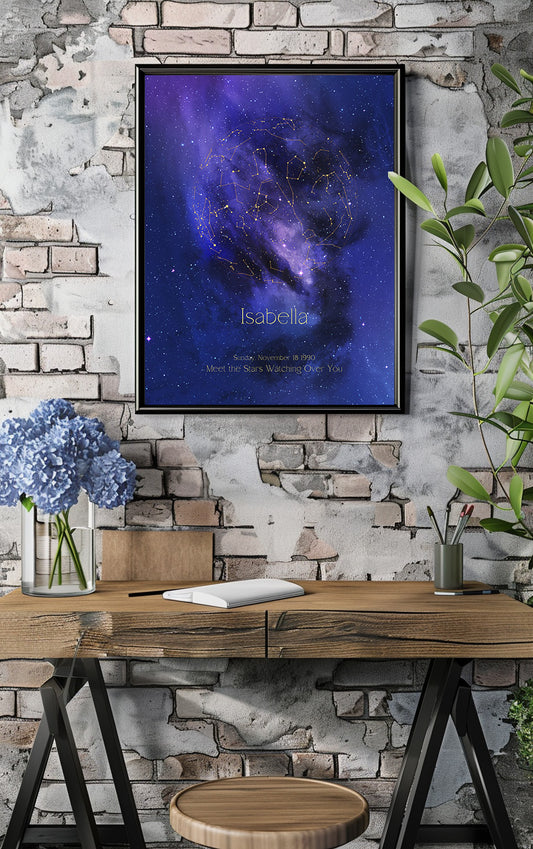 Custom star map poster personalized with date and location, perfect anniversary gift, birthday gift, wedding gift, baby shower gift.