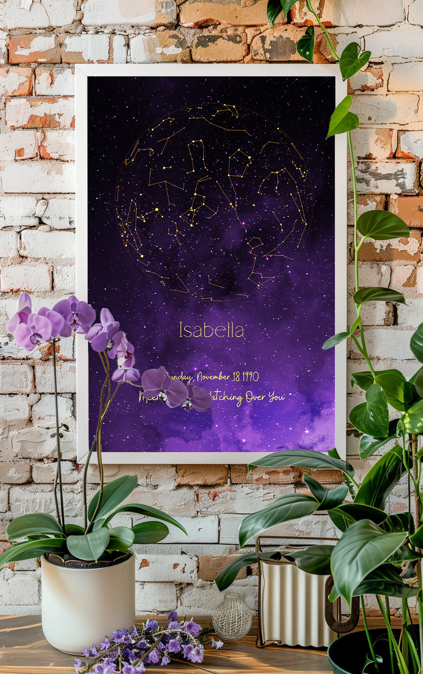 Custom star map poster personalized with date and location, perfect anniversary gift, birthday gift, wedding gift, baby shower gift.