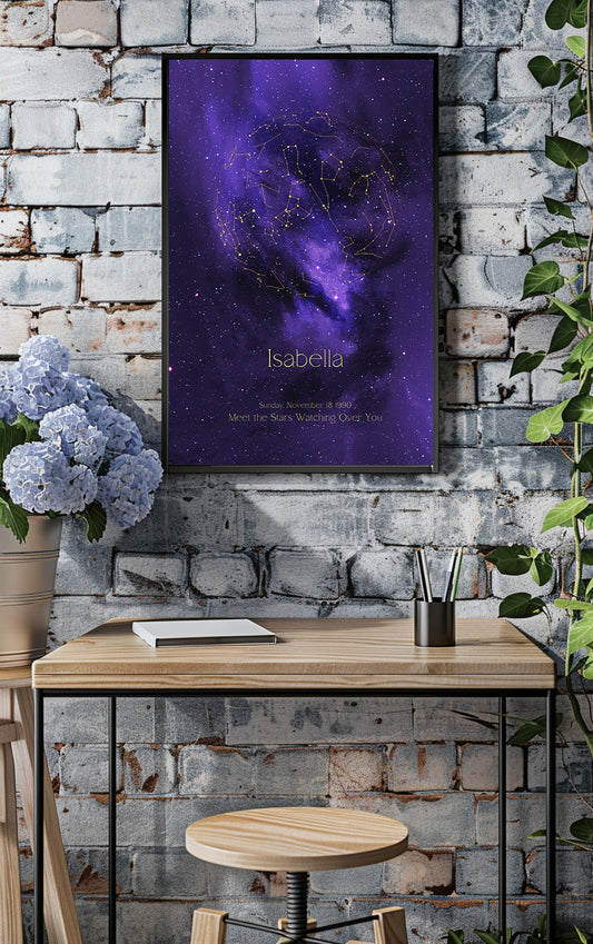 Custom star map poster personalized with date and location, perfect anniversary gift, birthday gift, wedding gift, baby shower gift.